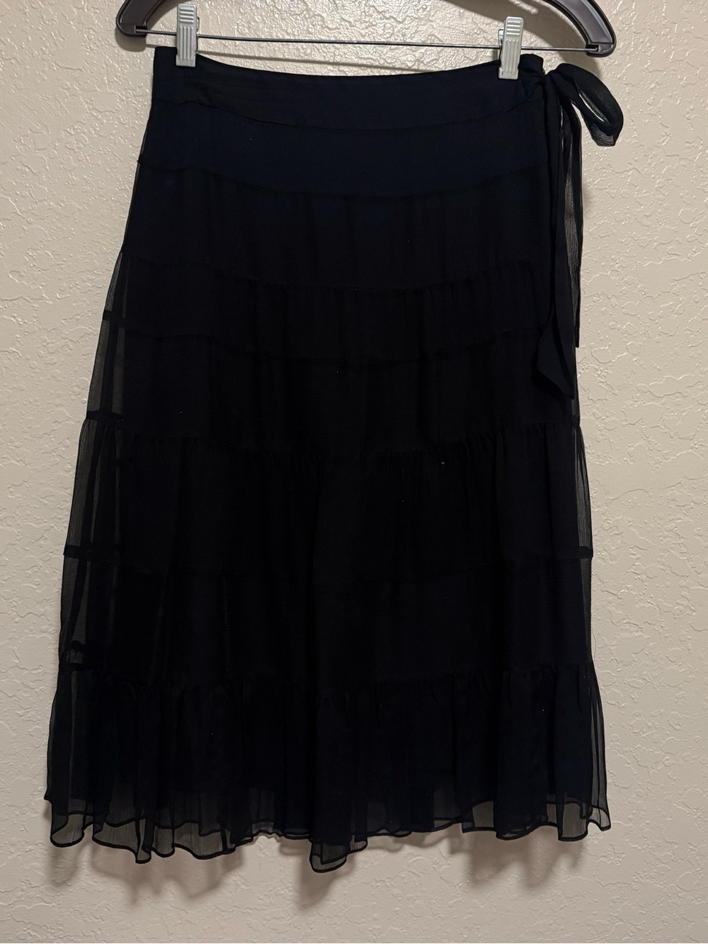 Black Tiered Chiffon/Tulle Midi Skirt